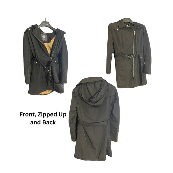 AUTHENTIC: Medium Vince Camuto Black With Golden Details & Belt Trench Coat - Picture 2 of 5